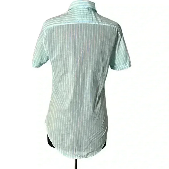 Denim & Flower Ricky Singh Light Blue White Striped Button Front Top Size S - Picture 3 of 8